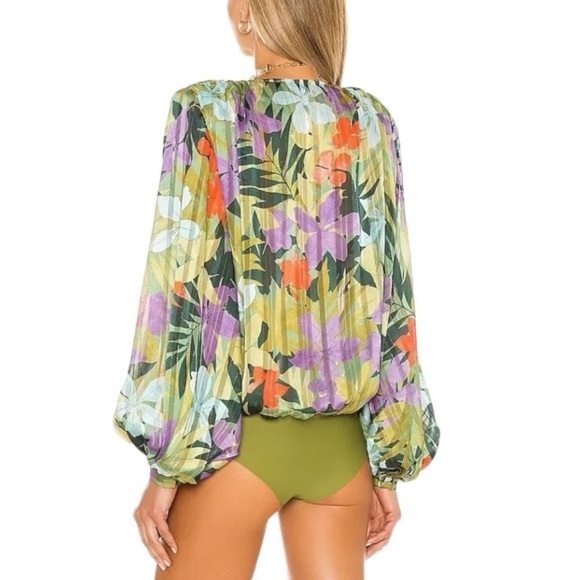 BRONX AND BANCO Tropics Bodysuit | US 8/L | Balloon Sleeve | Green Multi - Picture 4 of 14